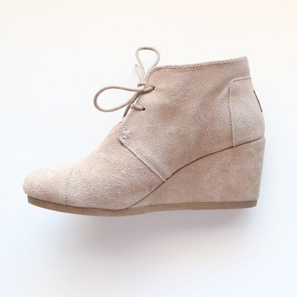 Toms Taupe Suede Leather Wedge Heel Lace-up Ankle Boots Booties Size 8 - Picture 9 of 16